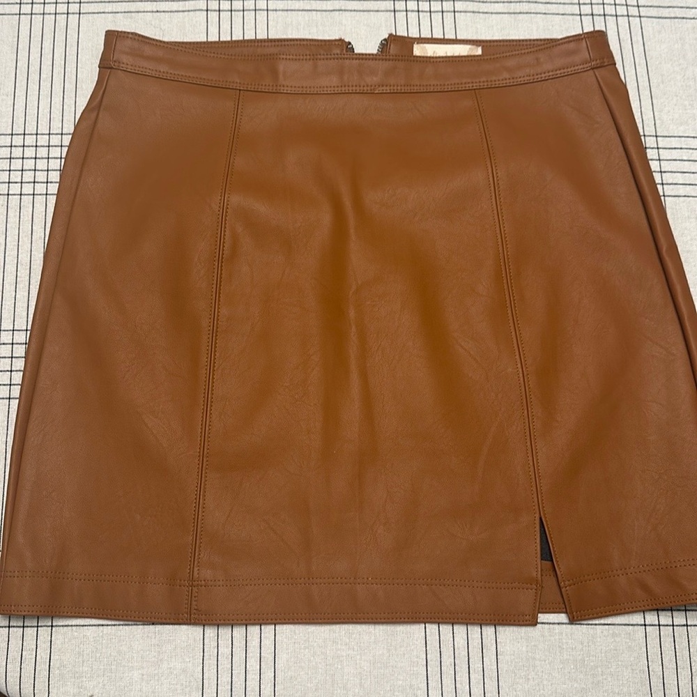 NWOT Altar'd State Camel Brown Faux Leather Mini Skirt Size Large